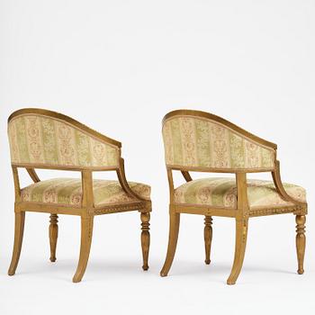 A pair of late Gustavian open armchairs attributed to E. Ståhl (master in Stockholm 1794-1820).