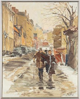 Adrian van Arkel, "Snösmälltning på Fjällgatan"/"Vinterpromenad på Söder".