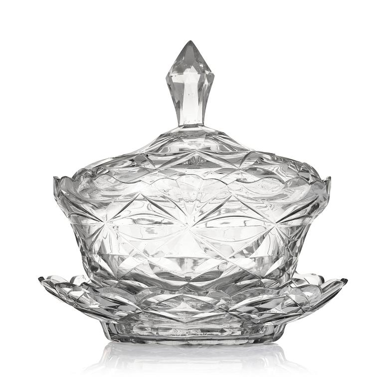 Skål med lock och fat, glas. Anglo-irisk, 1800.