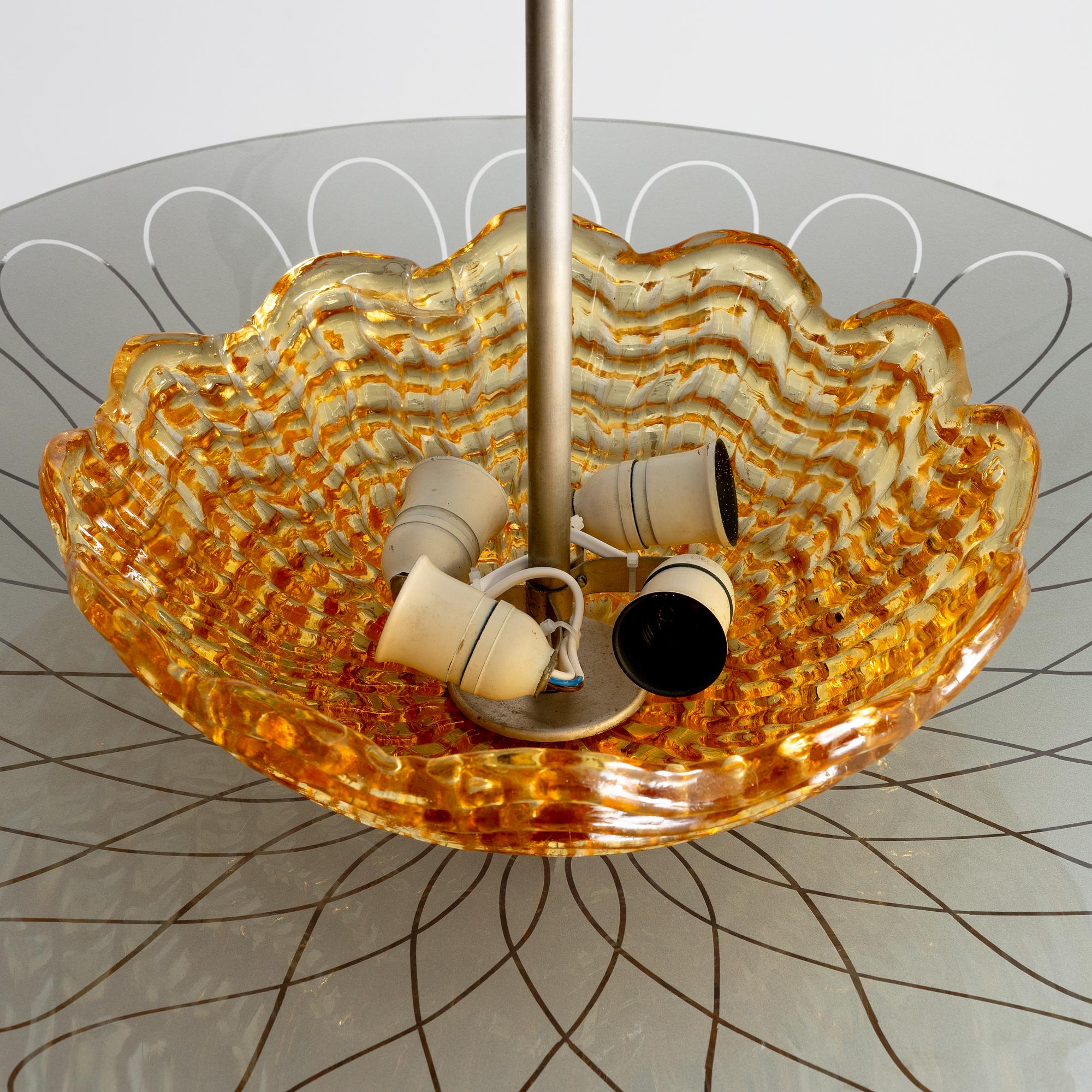 Fritz Kurz, taklampa, modell "KD 9711", Orrefors, 1940-tal.