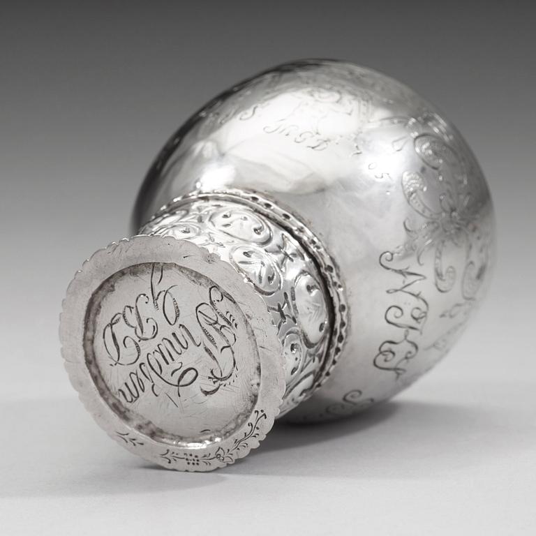 A Norwegian 17th century silver roemer, mark of  Jochum Hansen Fendt (Skien c 1682 - 1711).