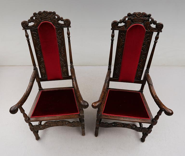 KARMSTOLAR, 1 par, barockstil, omkring år 1900.