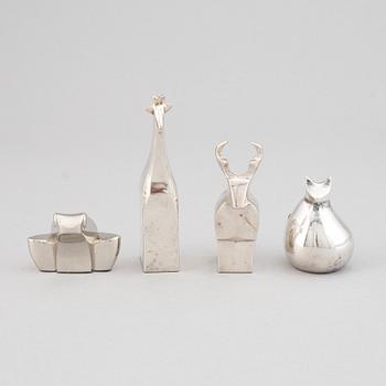 Gunnar Cyrén mfl, figuriner, 4 st, silverpläterad zink, Dansk Designs, Japan.