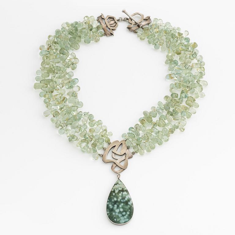 John Agee, necklace, silver and green stones likely quartz.