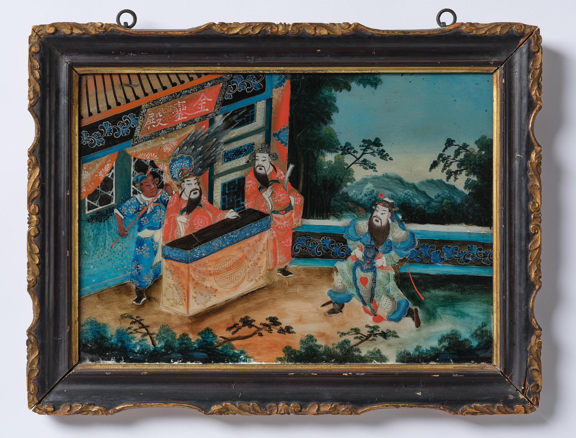 A pair of reverse glass paintings, Qing dynasty, 19th century.