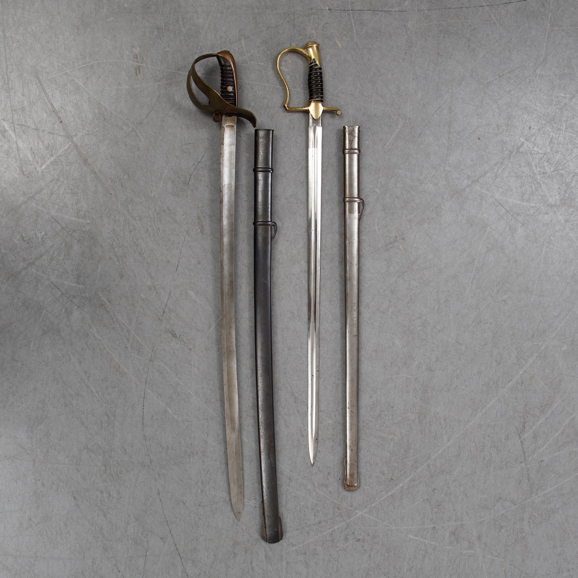 Two Swedish 19th Cenury military swords with scabbards.