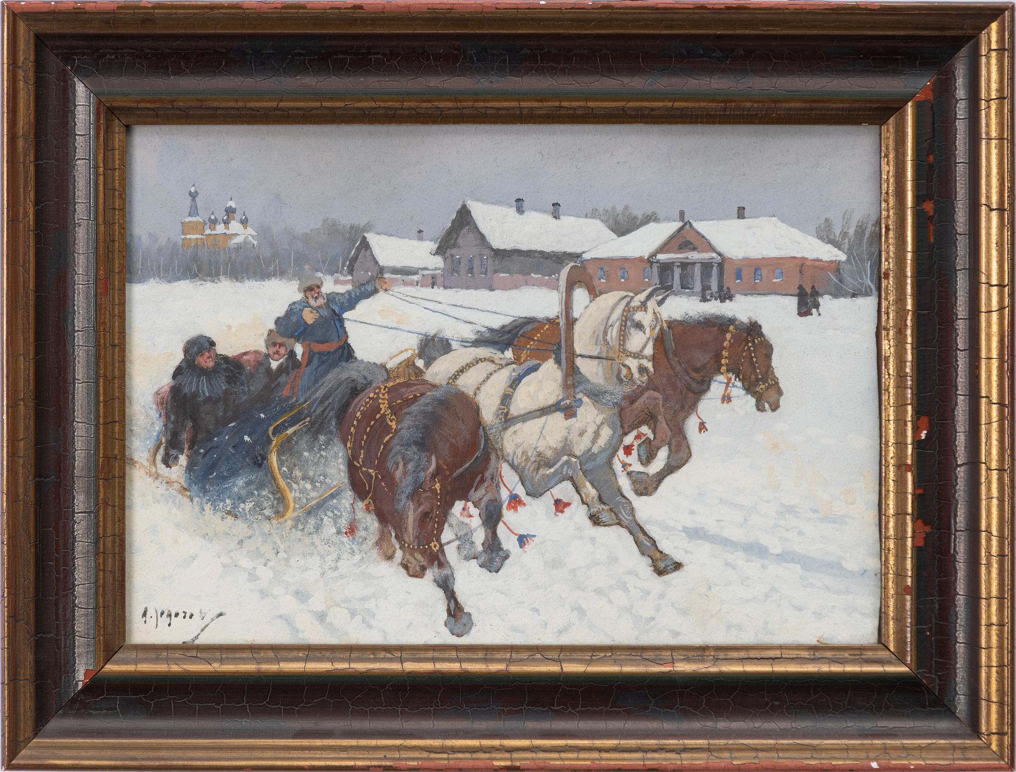 Andrei Afanasevich Jegorov, Winter landscape with company on a sleigh.
