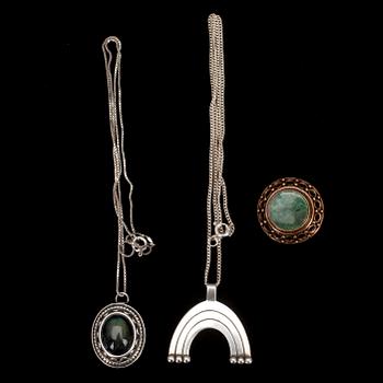 PARTI KALEVALA SMYCKEN, 5 st. silver, brons, spektrolit, agat.