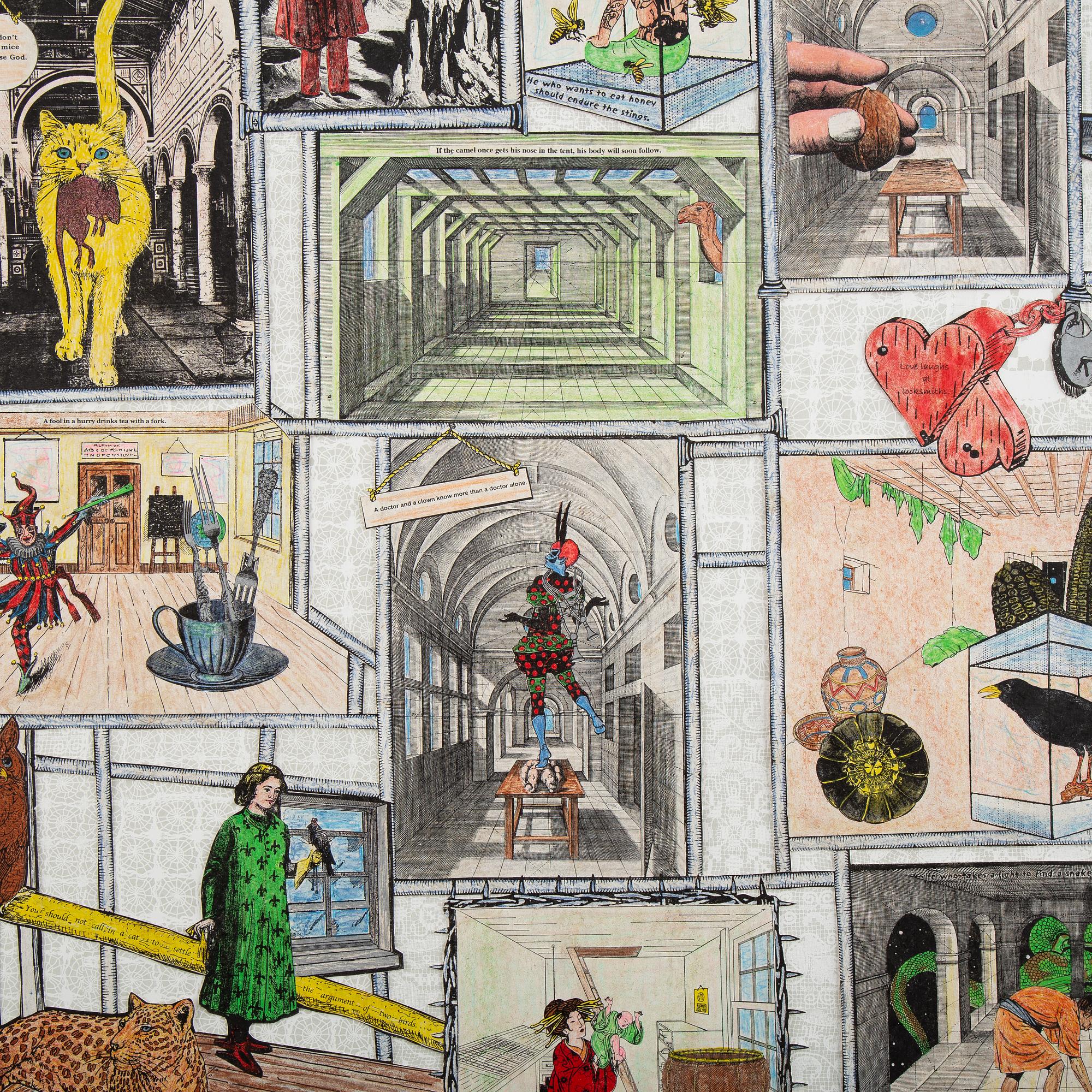 Jane Hammond, färglitografi med handkolorering och collage, signerad och numrerad 36/45, daterad -05.