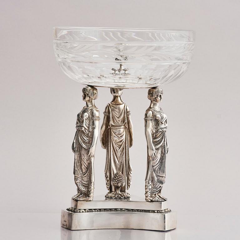 Lale Silverware & Co Ltd, uppsatsskål, sterling silver och glas, Istanbul, Turkiet, 1900-tal.