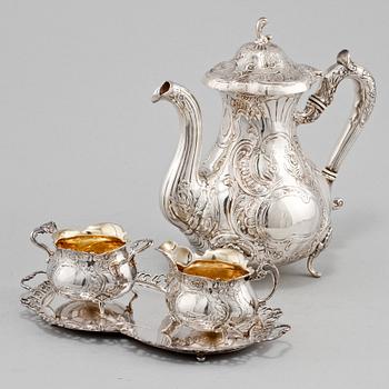 KAFFESERVIS, 4 delar, silver, GEWE, Malmö, 1976-1977. Vikt 1375 g.
