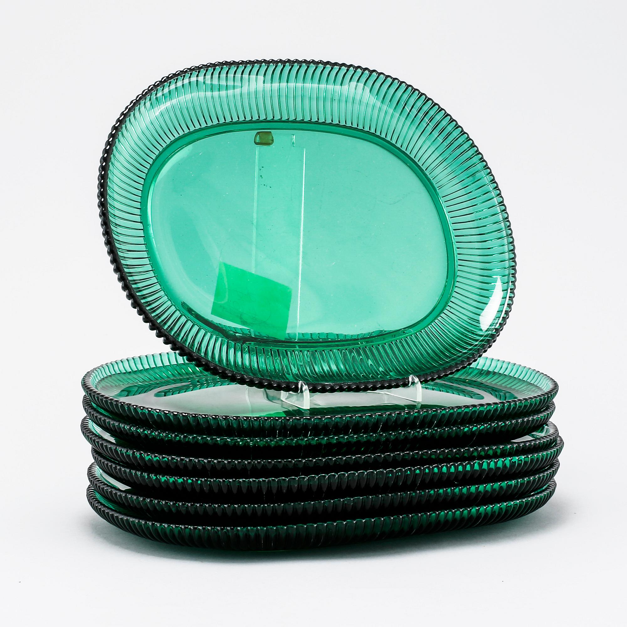 Seven lobster plates in glass by Arthur Percy, Reijmyre/Gullaskruf, Svenskt Tenn.