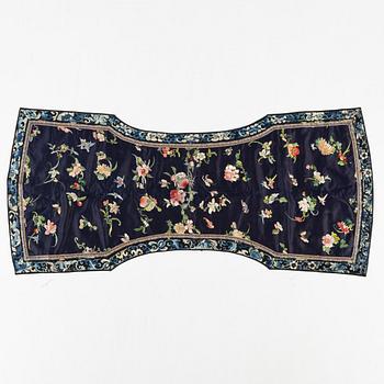 A collar a vest and two Chinese embroidered silk textiles, late Qing dynasty / early 20th century.