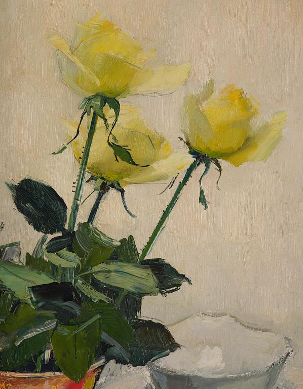 Olle Hjortzberg, Still life with yellow roses.