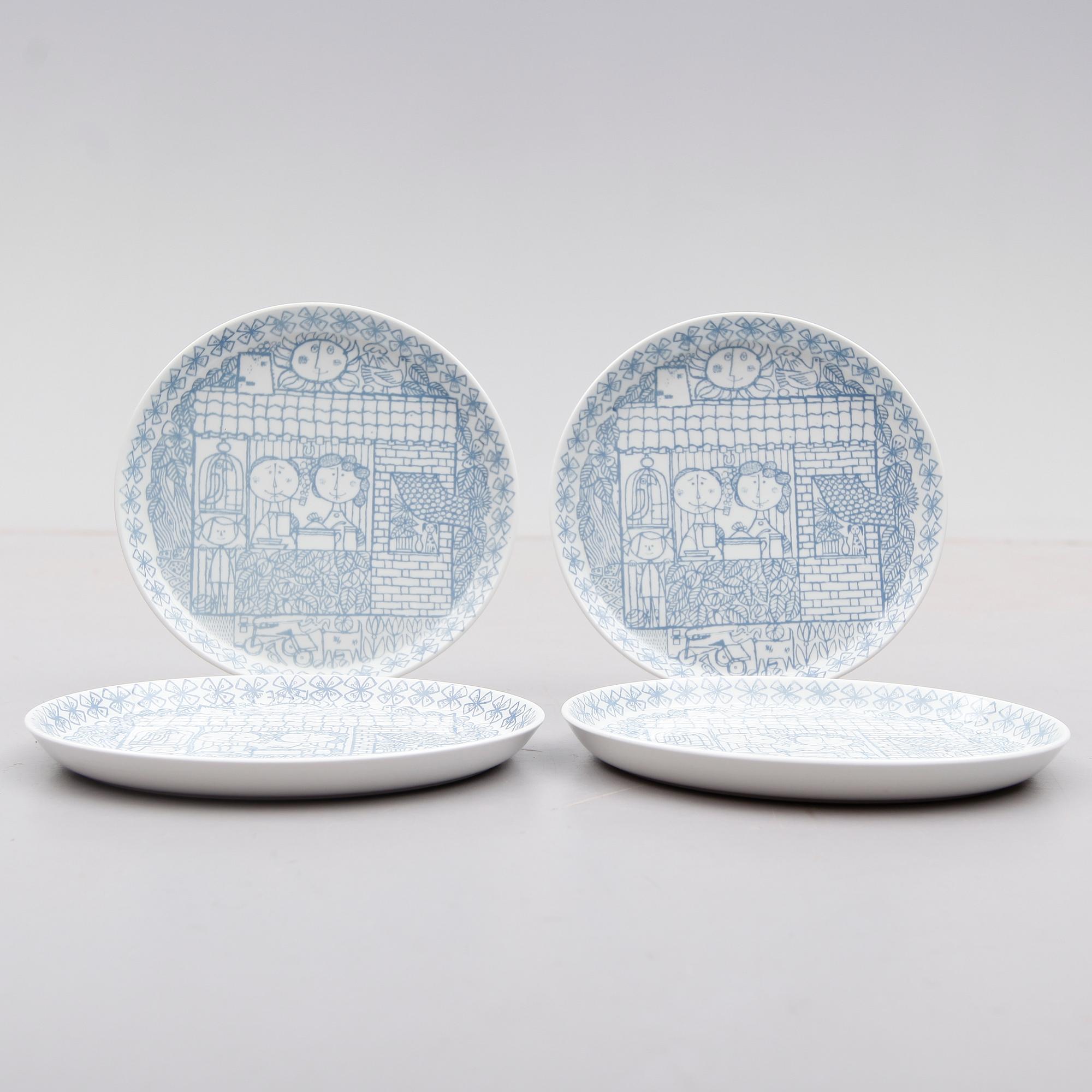 Tallrikar 4 st, porslin, Stig Lindberg, Gustavsberg.