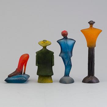 KJELL ENGMAN, four glass sculptures, Kosta Boda.