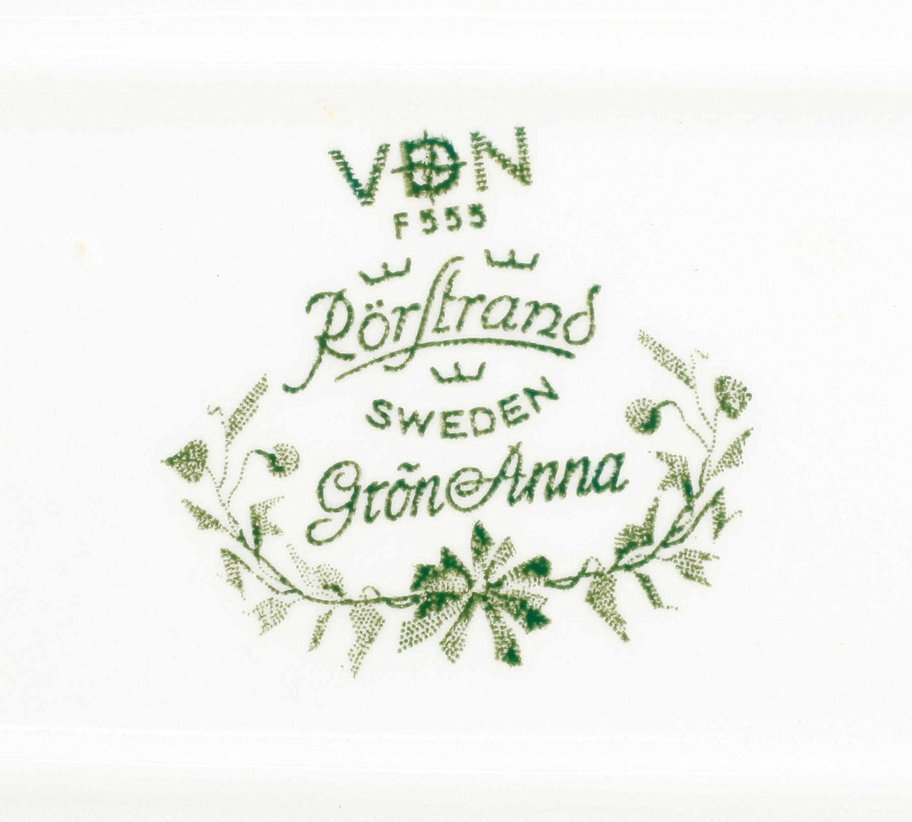 MATSERVIS, 55 delar, porslin, "Gröna Anna", Rörstrand, 1900-talets andra hälft.