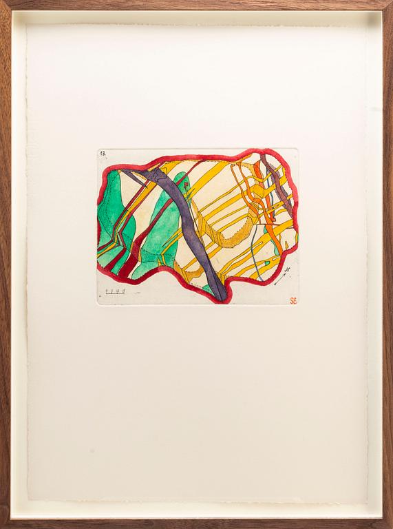 STEN EKLUND, handkolorerad etsning, signerad.