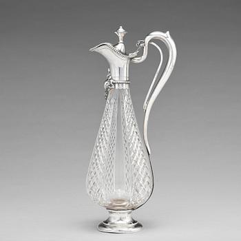 221. A Swedish 19th century parcel-gilt silver and glass wine-jug, mark of Lars Larsson & Co, Stockholm 1872.