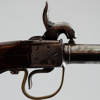 A 19th century caplock/percussion lock pistol.