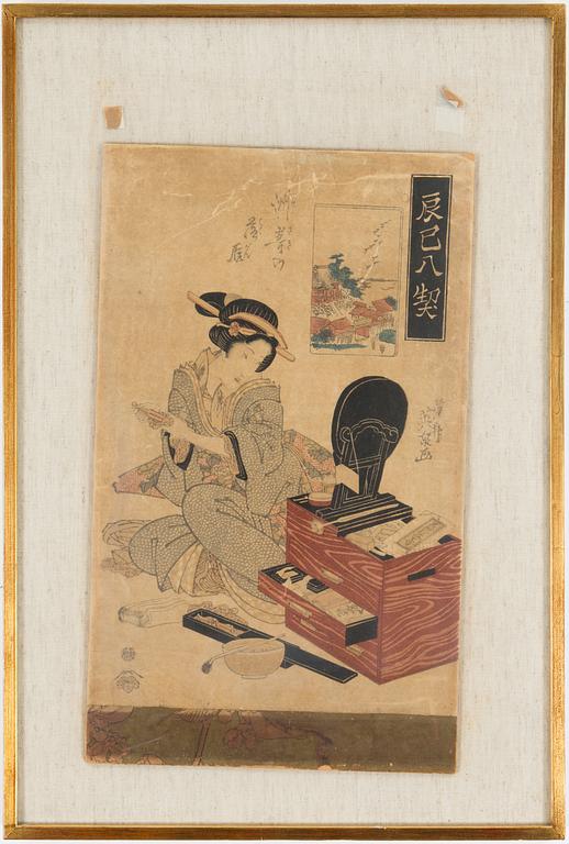 KEISAI EISEN, woodblock print in colour, signed.