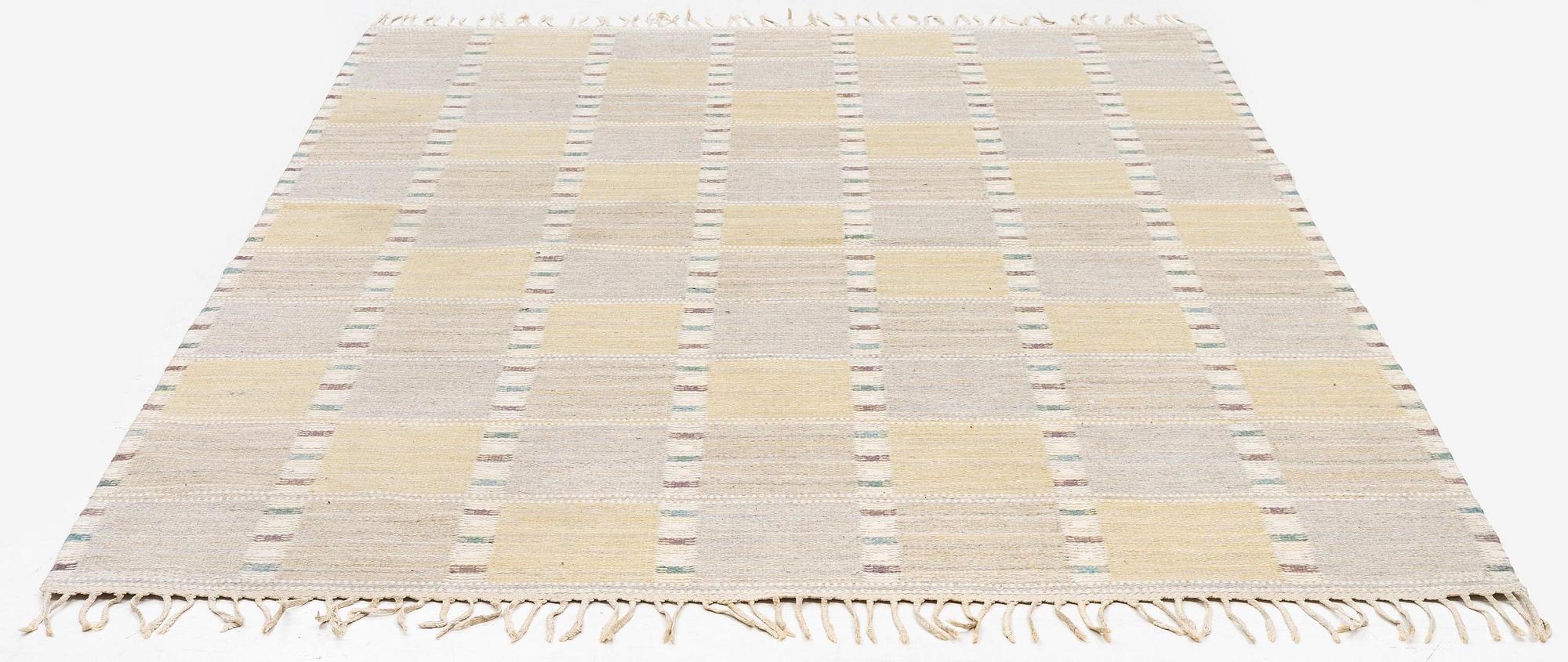 Barbro Nilsson, a 'Falurutan gul S' carpet, flat weave, c. 280 x 188 cm, signed AB MMF BN.