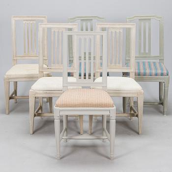 A set of six similar painted Gustavian chairs, 18th/19th century.