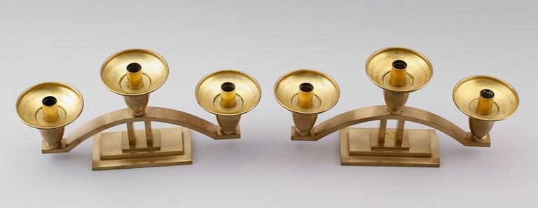 KANDELABRAR, 1 par, mässing, art déco, 1920-/30-tal.