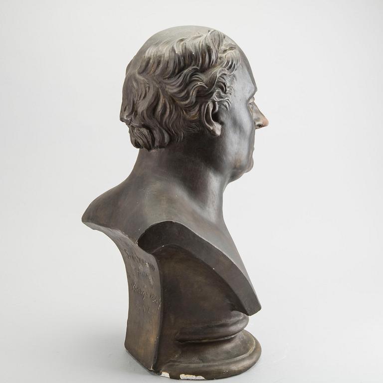 CARL ENEAS SJÖSTRAND, efter, gips, BYST, Runeberg, signerad Sjöstrand FECIT , Borgå 1857. 1800-talets andra hälft.