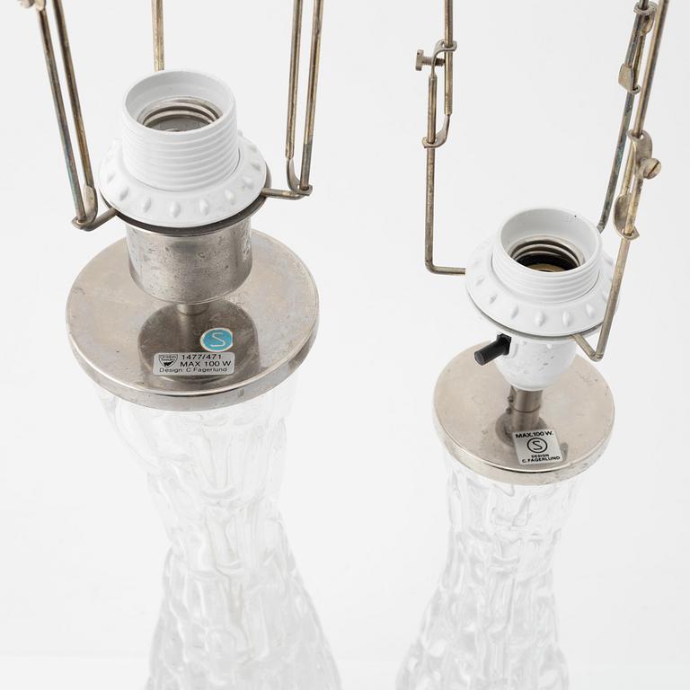 Carl Fagerlund, two glass table lights, Orrefors.