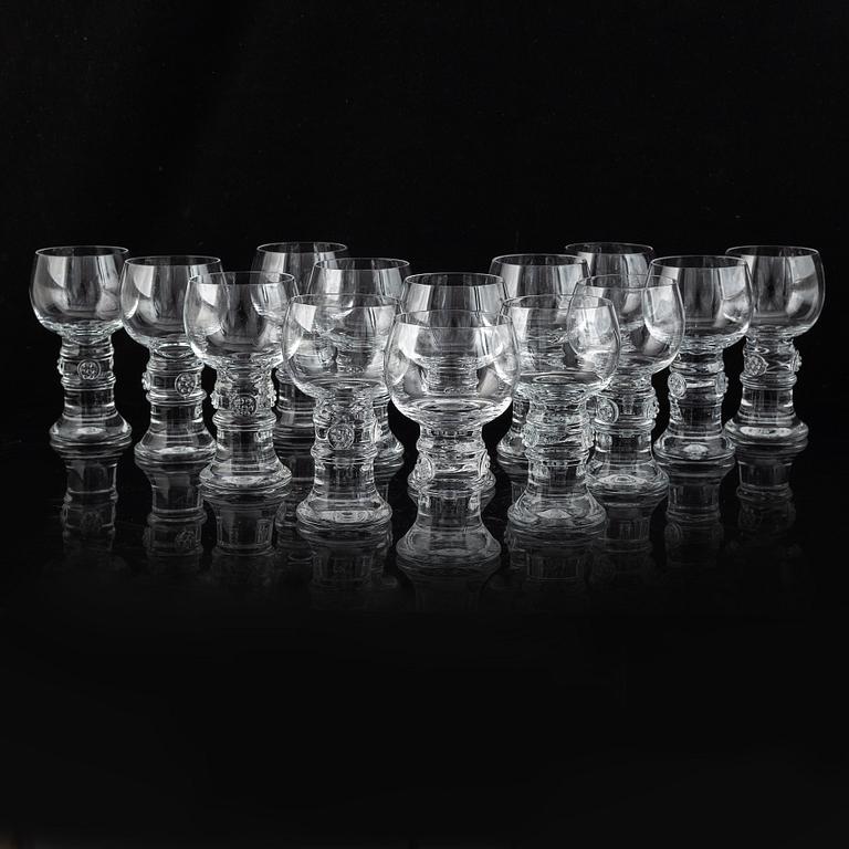 A set of 14 glass goblets, 20th century.