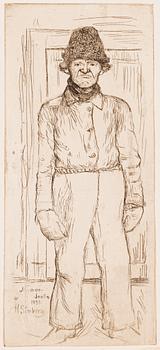 Hugo Simberg, linjeetsning, plåtsignerad och märkt "Niemenlautta 1899".
