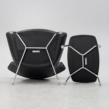 Hans J. Wegner, fåtölj med fotpall, "Ox Chair", EJ-100, Erik Jørgensen Møbelfabrik A/S, Svendborg, Danmark.