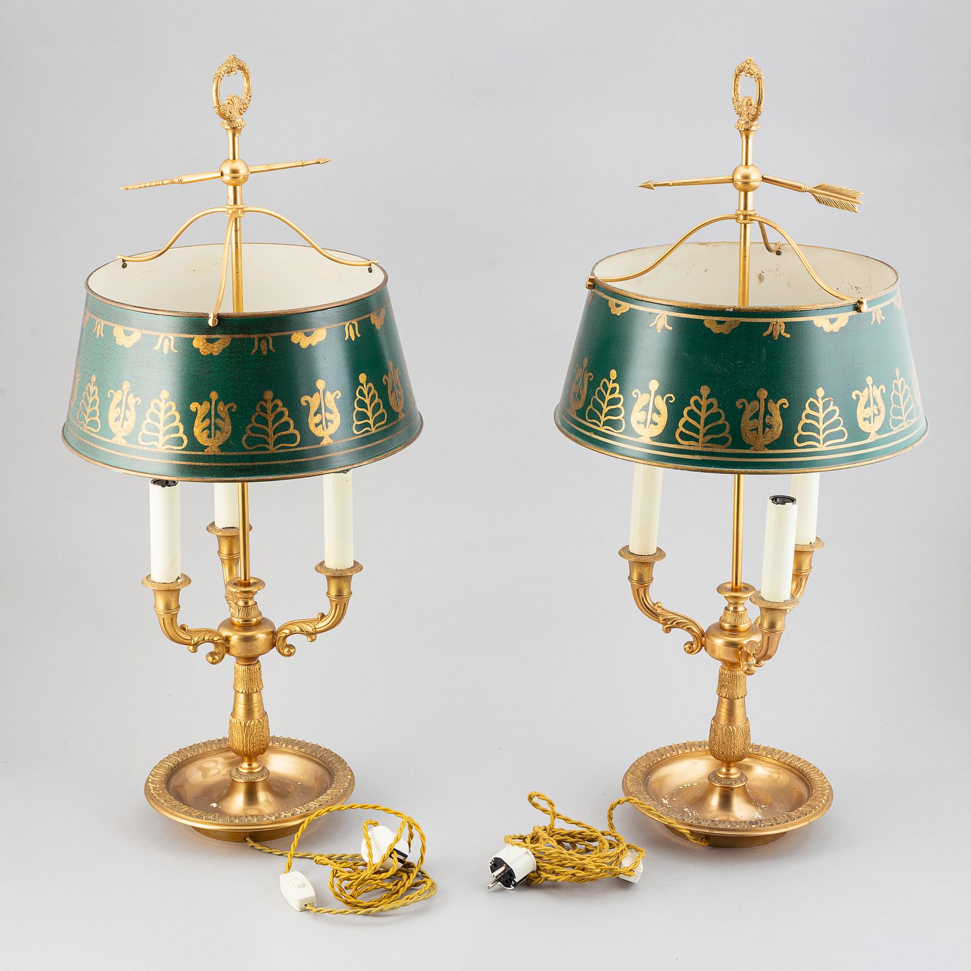 A pair of brass table lamps, Bouillotte lamps, sencond half of the 20th century.