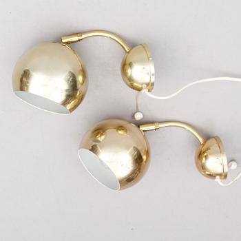 VÄGGLAMPOR, 1 par, mässing, Skellefteå, 1960-/70-tal.