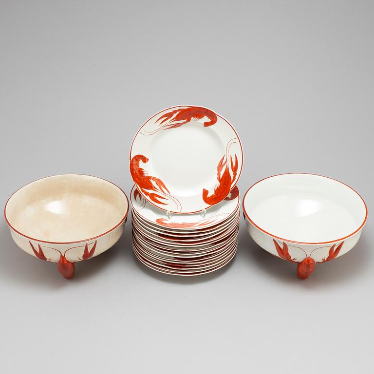 ALF WALLANDER, An 18-piece crayfish service, creamware, Rörstrand.