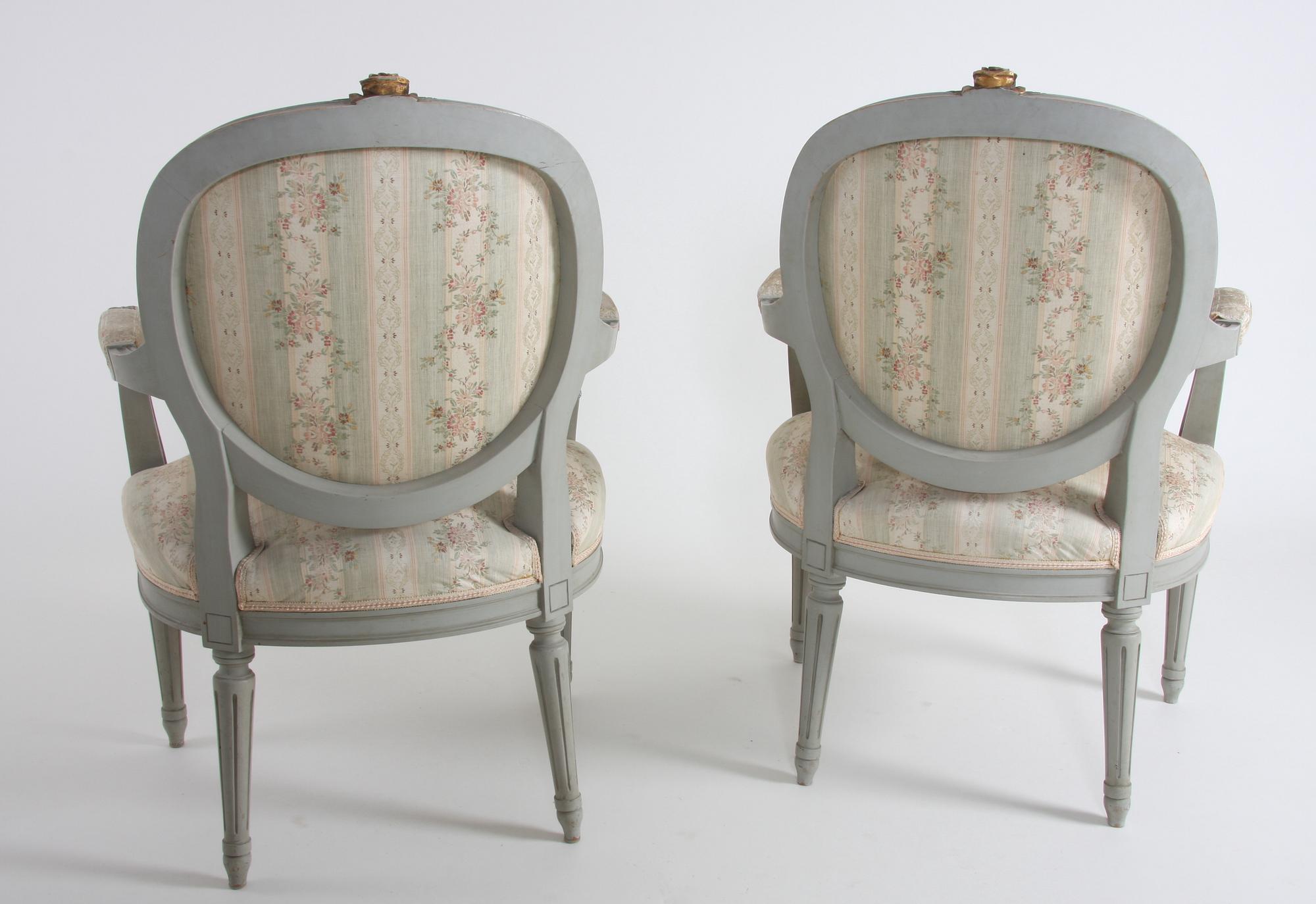 SOFFA MED KARMSTOLAR, 1+2, gustaviansk stil.