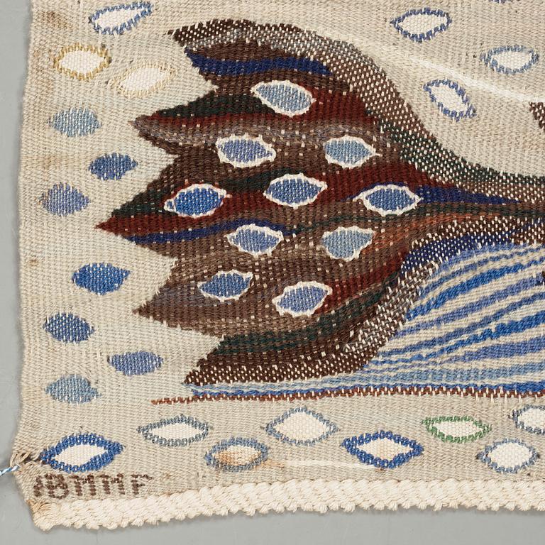 Ann-Mari Lindbom, gift Forsberg, TEXTILE. "Blå crocus". Tapestry variant. 58,3 x 94,5 cm. Signed AB MMF AML.