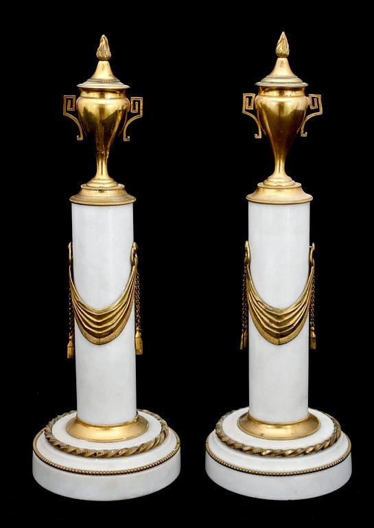 A pair of late Gustavian late 18th Century candlesticks/cassolettes.