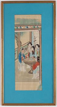 A group of seven Chinese paintings on silk by anonymous artist, Qing dynasty, 19th century.