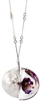 981. A BJÖRN WECKSTRÖM sterling and plexi glass pendant and chain, Lapponia Finland 1970's.