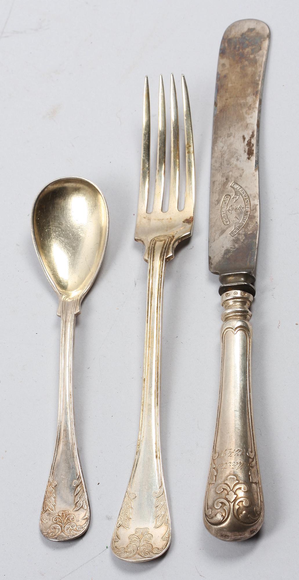 PARTI BESTICK, 5 st, silver, bla Eric Gustaf Stenquist, Enköping 1858.