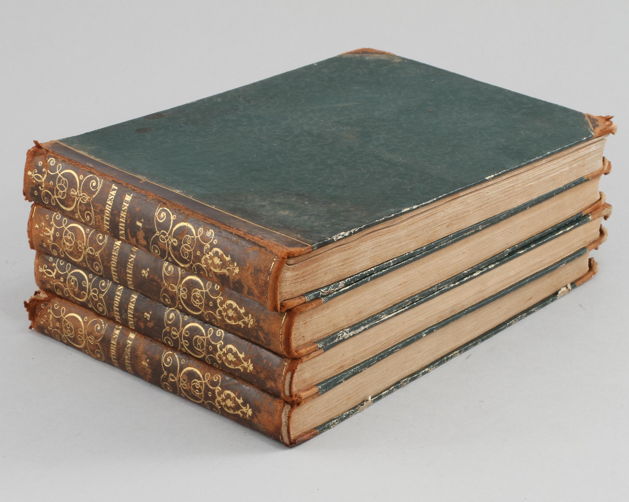 BÖCKER, 4 delar, "Pittoreskt universum eller taflor ur hela den kända verlden...", Stockholm 1838-1841.