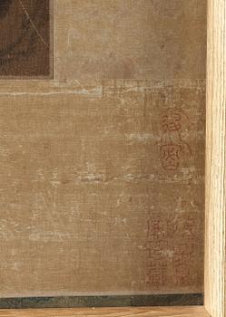 MÅLNING, kopia av okänd konstnär, fritt efter målning av Song Huizong (1082-1135), Qingdynastin, troligen 1800-tal.
