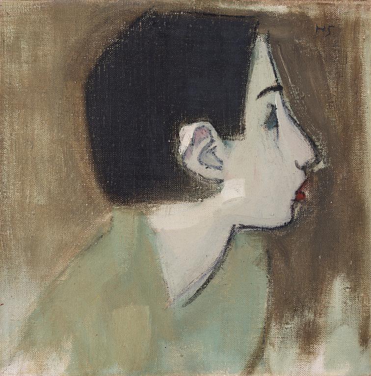 Helene Schjerfbeck, "Flickprofil i grön klänning" (Girl profile in green dress).