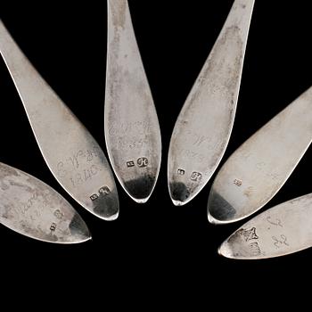 SKEDAR, 6 st, silver, 1700-tal. Vikt 265 g.