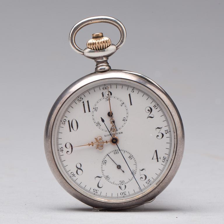 FICKUR. silver.  Longines, ca 1910-15. Kronograf-funktion.