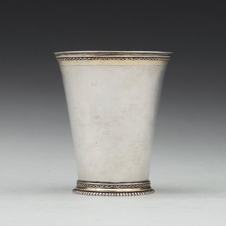 A Swedish early18th century parcel-gilt beaker, mark of Wolter Siewers, Norrköping 1710.