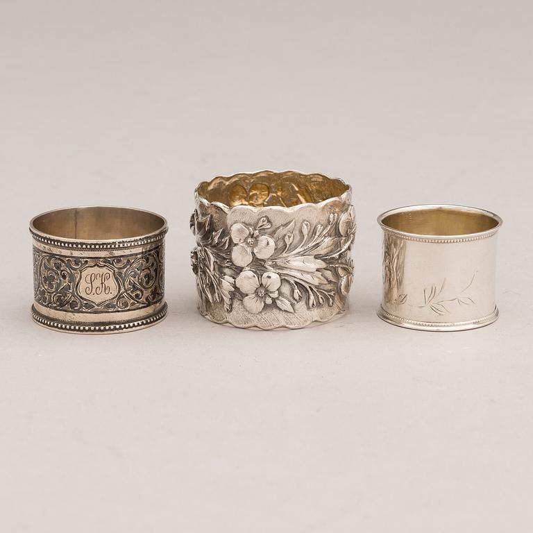 Three Russian silver napkin rings, Saint Petersburg and Moscow, late 19th and early 20th Century.