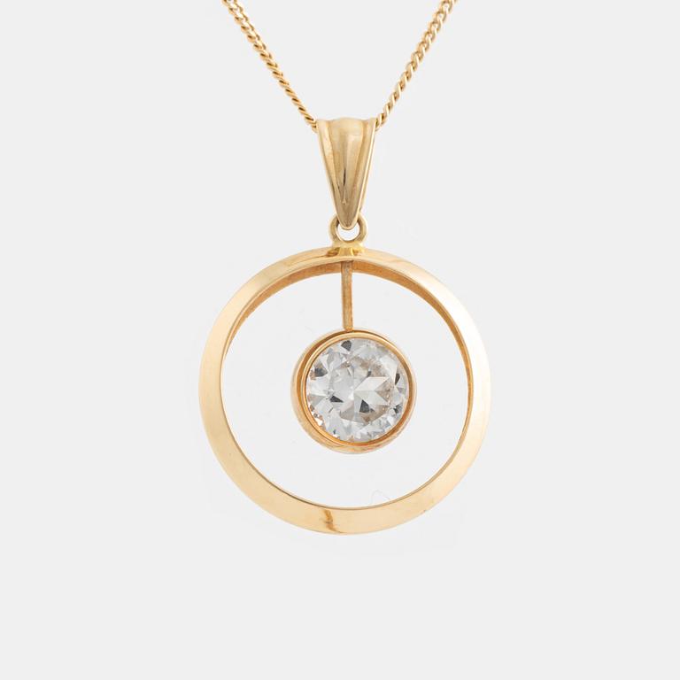 Hänge med kedja, 18K guld med vit sten.